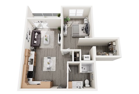 Floor plan for 1 bed, 1 bath, 750 sqft
